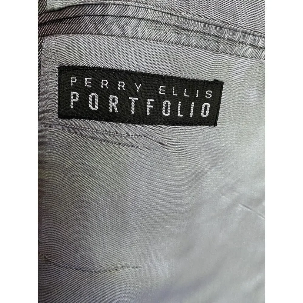 Perry Ellis Portfolio Mens 44L Gray 100% Wool Blazer Sport Coat NWT Wedding
